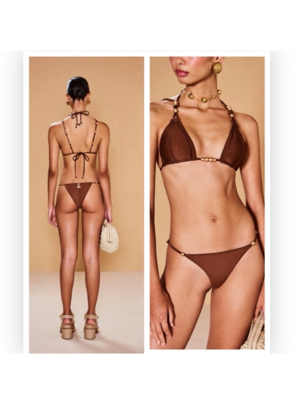 Cult Gaia Brown Women's Triangle Bikini Low-Rise Bottom